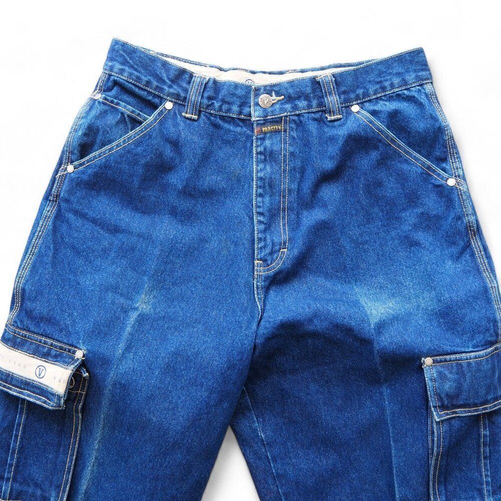 Varcity Vintage 90s Y2K Cargo Heavy Denim Hip Hop / Skate Baggy Jeans Men's 32 - Picture 7 of 14